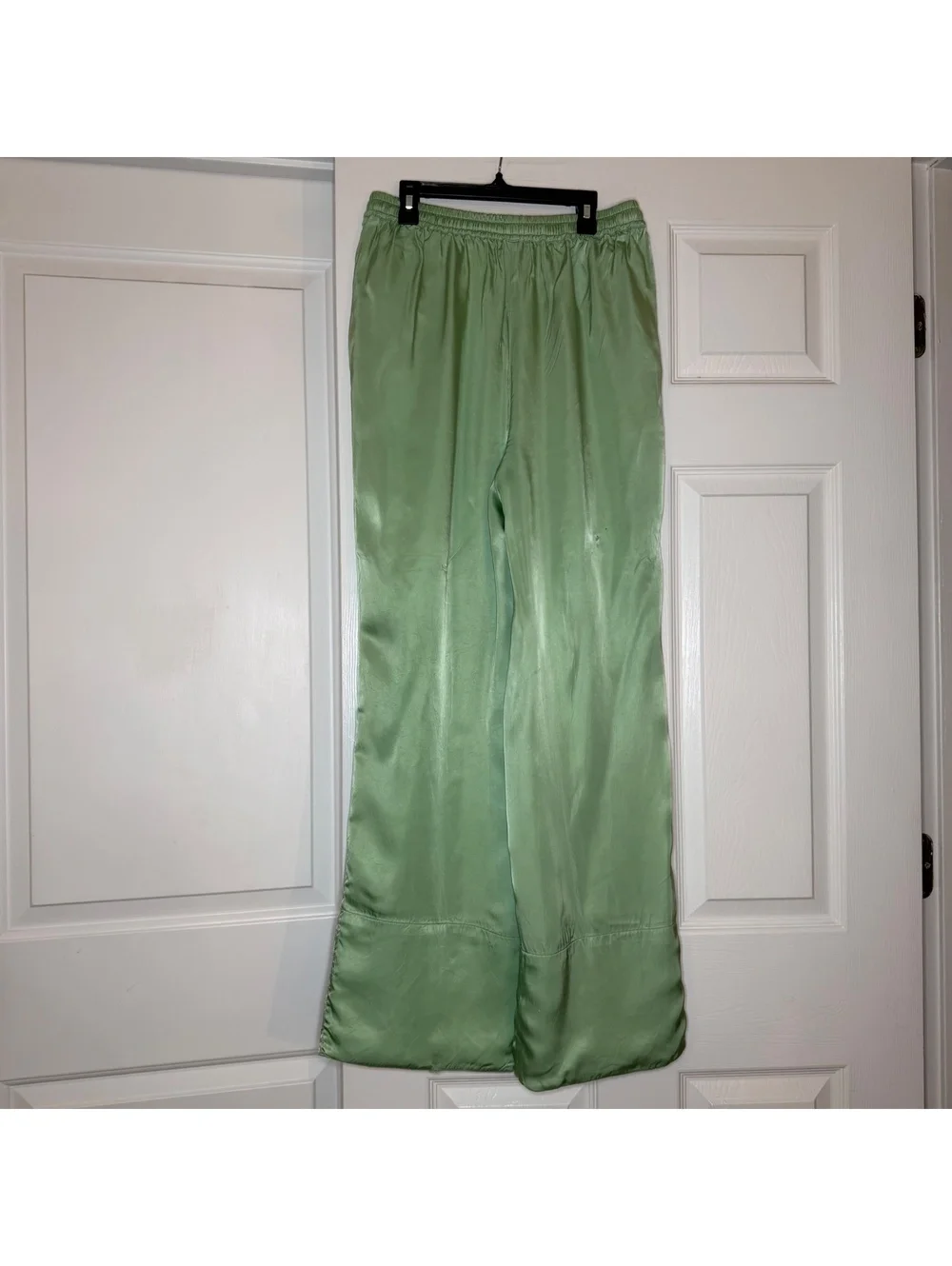 Sleeper Wide Leg Green Satin Elastic Waist Pockets Pants Women’s Sz 1 / S